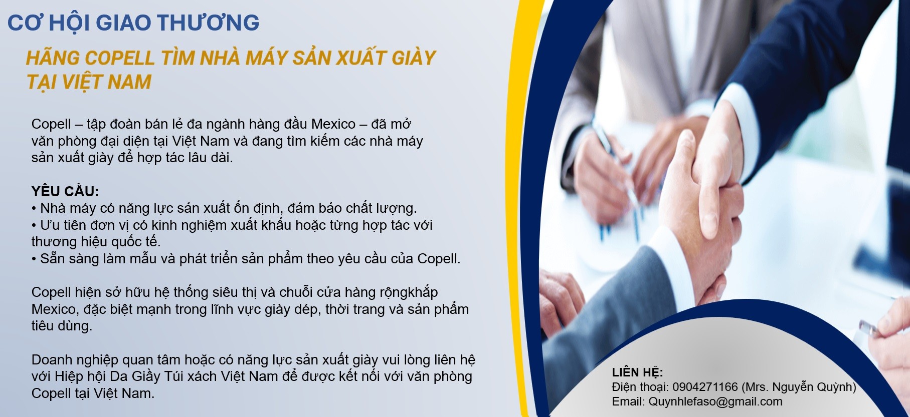 HÃNG COPELL TÌM NHÀ MÁY SẢN XUẤT GIÀY TẠI VIỆT NAM